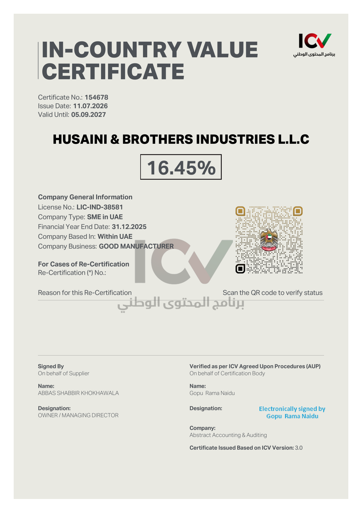 ICV Certificate 90425